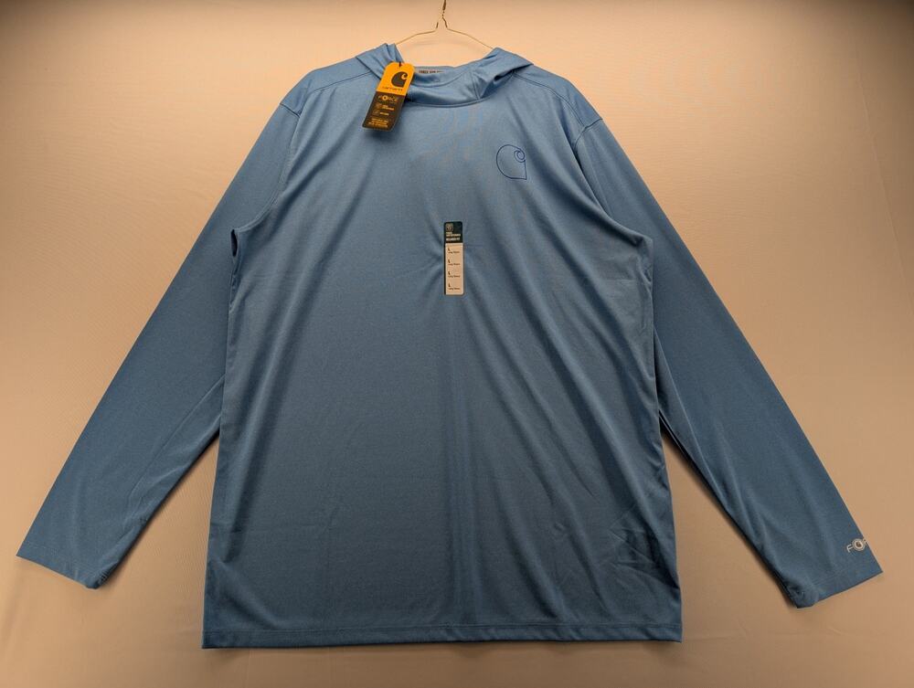 NWT Carhartt Men's Force Sun Defender Relaxed Logo Hoodie in Tranquil Blue 2XL